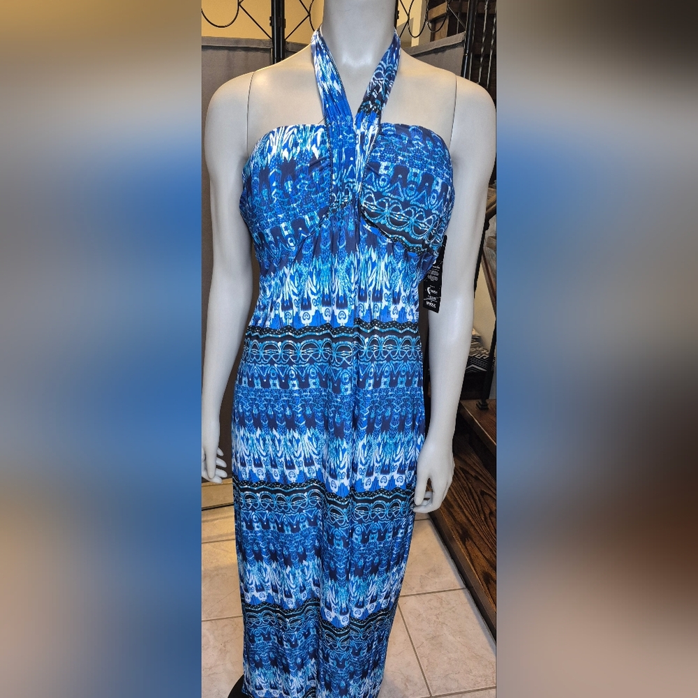 Elegant Blue Patterned Maxi Skirt by Mlle Gabrielle.